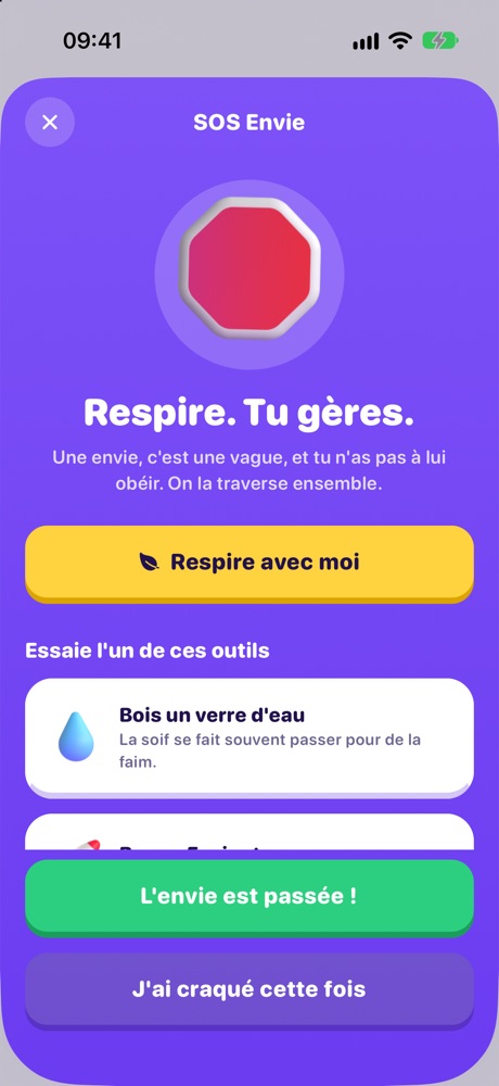 L'écran SOS Envie de NoJunk